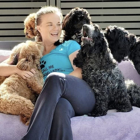 Ros and four of the pack on the lounge at her place in Lota