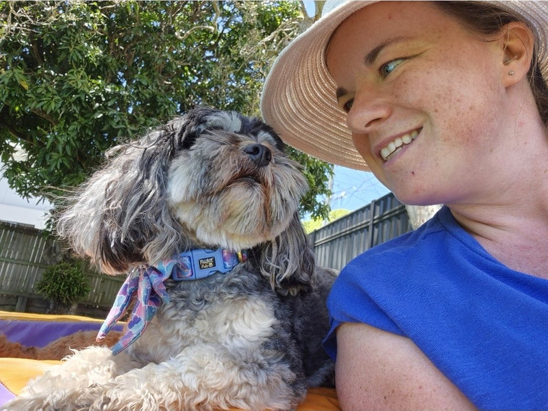 Ros with one of the pack, at home in Lota