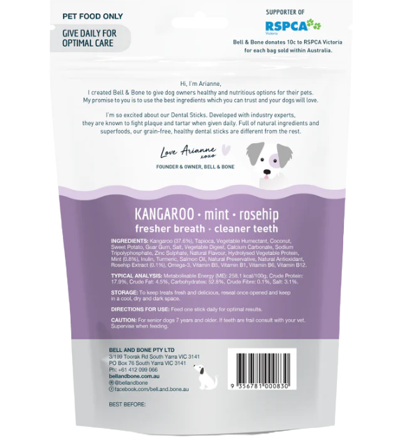 Senior Dental Sticks for Older Puppies Kangaroo Mint and Rosehip Back